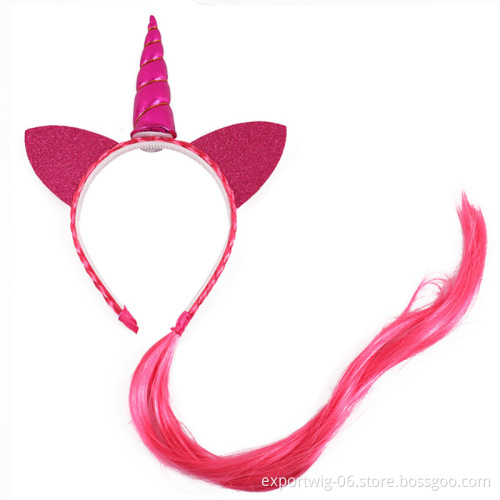 New Girl Rainbow Unicorn Braids Headband Kids Hair Bow Pony Cosplay Gifts Fancy Dress Wig Birthday Party Unicorn Accessories